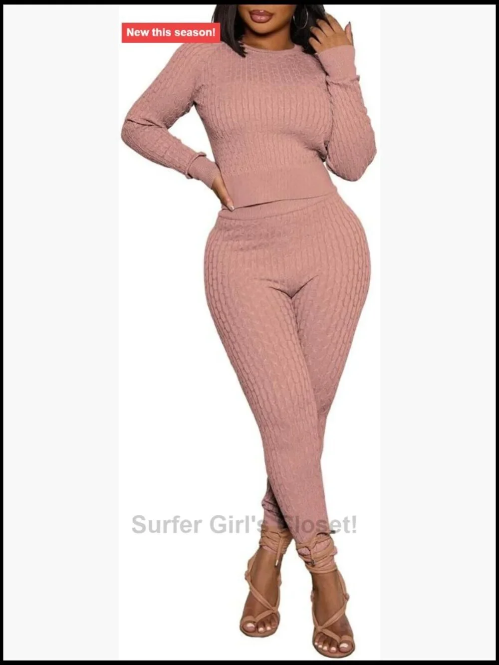 Knit Two Piece Sweater Set Long Sleeve Pullover Pant Set Fall Winter